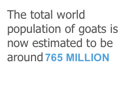 The total world population of goats is now estimated to be around 765 MILLION